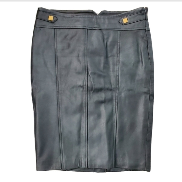 Vintage Marciano Leather Gray Metallic Pencil Skirt - Picture 1 of 4